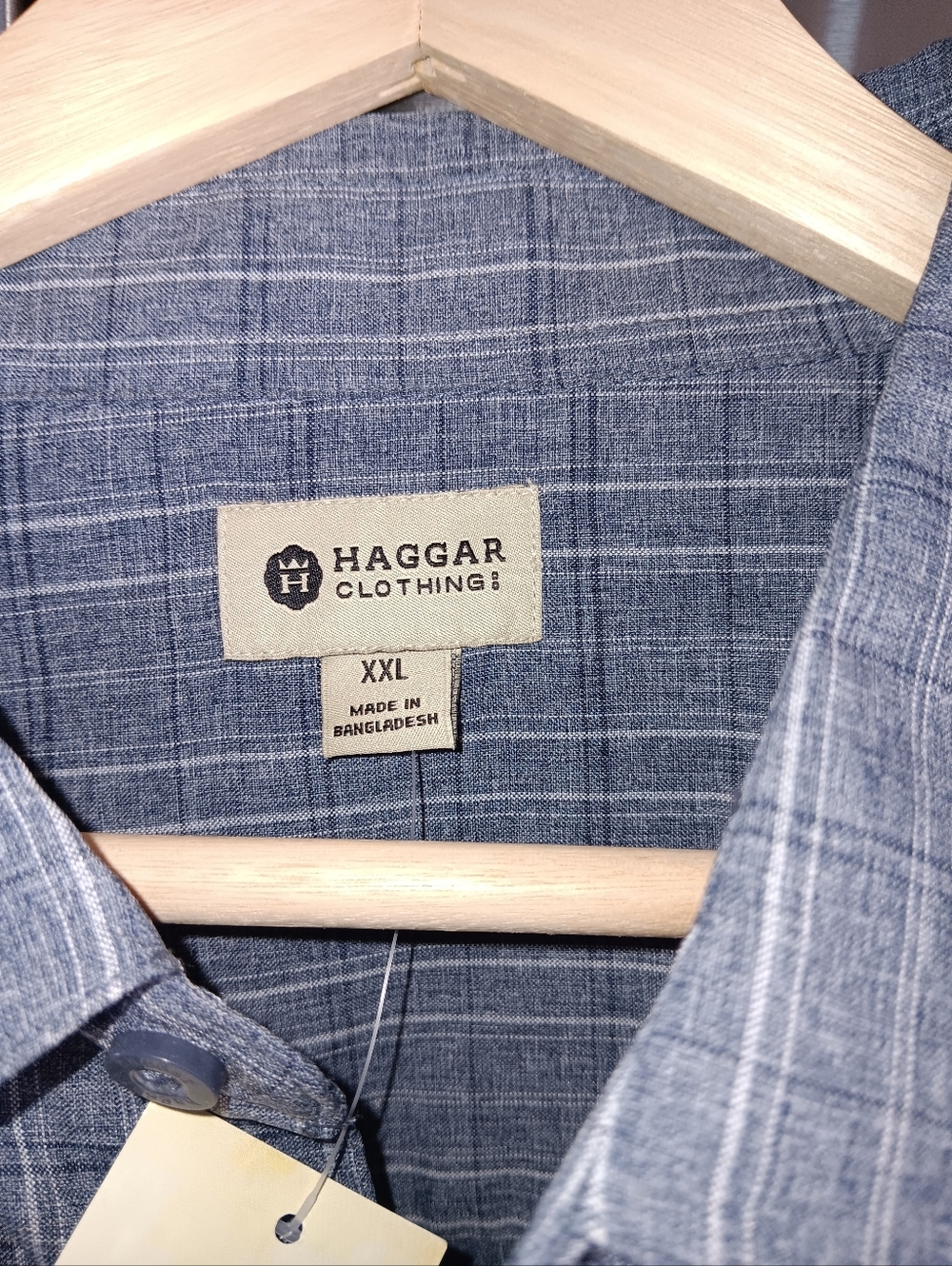Haggar Blue Heathered Plaid Short Sleeve Button-Down Shirt